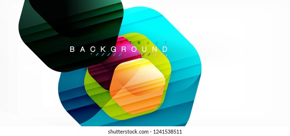 Glossy color hexagons modern composition background, shiny glass design, vector