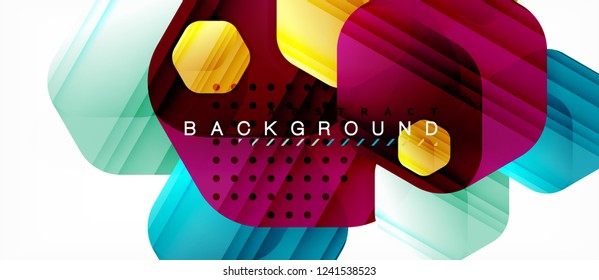 Glossy color hexagons modern composition background, shiny glass design, vector