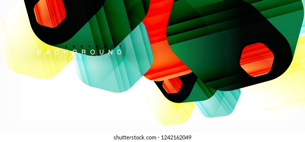 Glossy color hexagons modern composition background, shiny glass design, vector