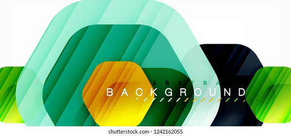 Glossy color hexagons modern composition background, shiny glass design, vector