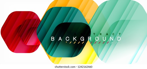 Glossy color hexagons modern composition background, shiny glass design, vector