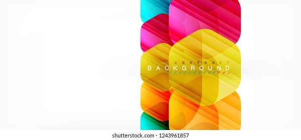 Glossy color hexagons modern composition background, shiny glass design, vector