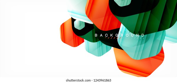 Glossy color hexagons modern composition background, shiny glass design, vector