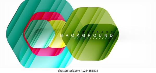 Glossy color hexagons modern composition background, shiny glass design, vector