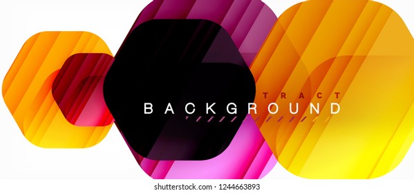 Glossy color hexagons modern composition background, shiny glass design, vector