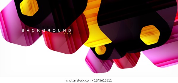 Glossy color hexagons modern composition background, shiny glass design, vector