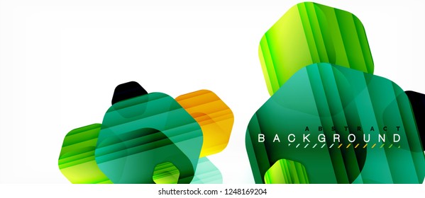 Glossy color hexagons modern composition background, shiny glass design, vector