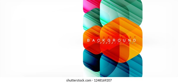 Glossy color hexagons modern composition background, shiny glass design, vector