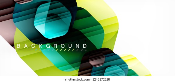 Glossy color hexagons modern composition background, shiny glass design, vector