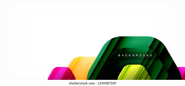 Glossy color hexagons modern composition background, shiny glass design, vector