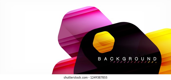 Glossy color hexagons modern composition background, shiny glass design, vector