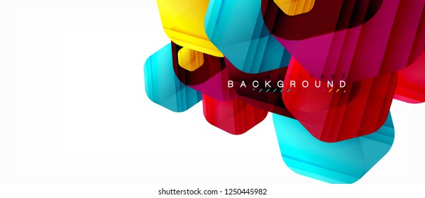 Glossy color hexagons modern composition background, shiny glass design, vector