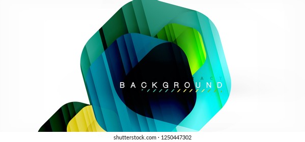 Glossy color hexagons modern composition background, shiny glass design, vector