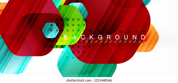 Glossy color hexagons modern composition background, shiny glass design, vector