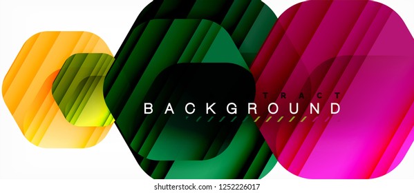 Glossy color hexagons modern composition background, shiny glass design, vector