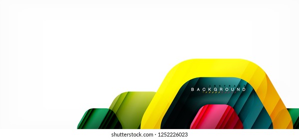 Glossy color hexagons modern composition background, shiny glass design, vector