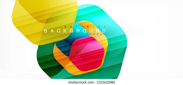 Glossy color hexagons modern composition background, shiny glass design, vector