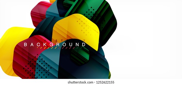 Glossy color hexagons modern composition background, shiny glass design, vector