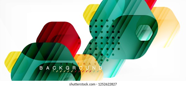 Glossy color hexagons modern composition background, shiny glass design, vector