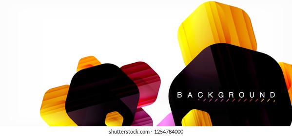 Glossy color hexagons modern composition background, shiny glass design, vector