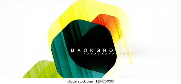 Glossy color hexagons modern composition background, shiny glass design, vector