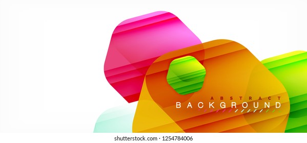 Glossy color hexagons modern composition background, shiny glass design, vector