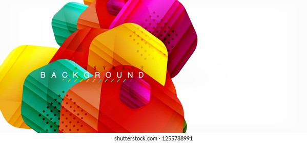 Glossy color hexagons modern composition background, shiny glass design, vector