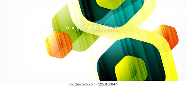 Glossy color hexagons modern composition background, shiny glass design, vector