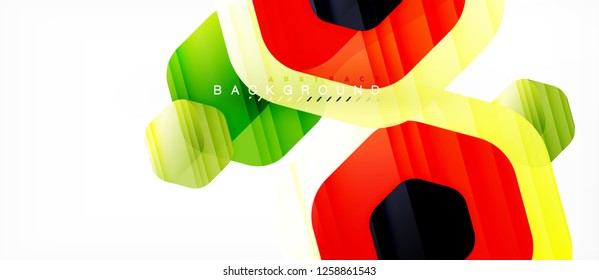 Glossy color hexagons modern composition background, shiny glass design, vector