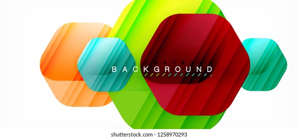 Glossy color hexagons modern composition background, shiny glass design, vector