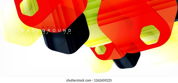 Glossy color hexagons modern composition background, shiny glass design, vector