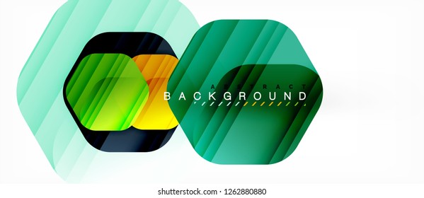 Glossy color hexagons modern composition background, shiny glass design, vector
