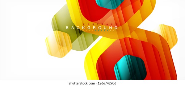 Glossy color hexagons modern composition background, shiny glass design, vector