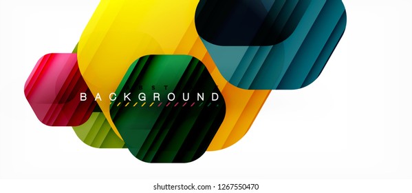 Glossy color hexagons modern composition background, shiny glass design, vector