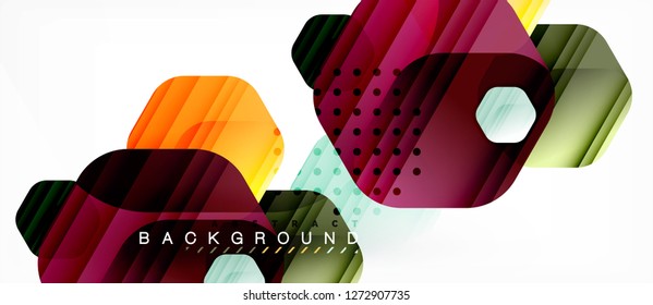 Glossy color hexagons modern composition background, shiny glass design, vector