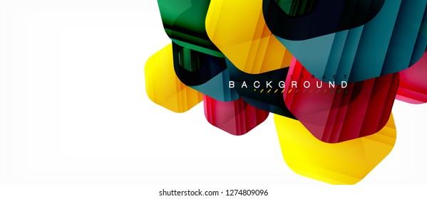 Glossy color hexagons modern composition background, shiny glass design, vector