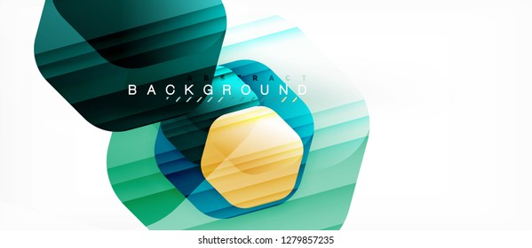 Glossy color hexagons modern composition background, shiny glass design, vector