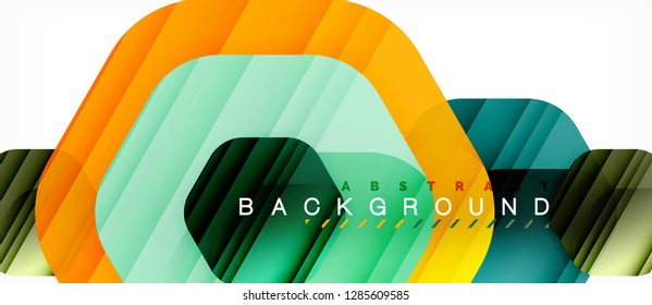 Glossy color hexagons modern composition background, shiny glass design, vector