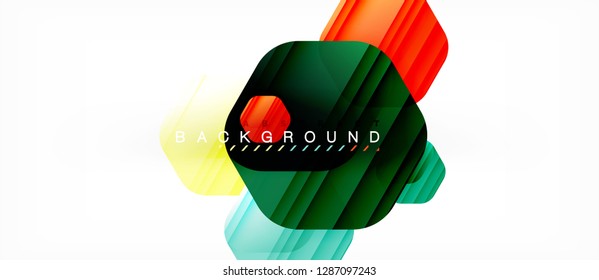 Glossy color hexagons modern composition background, shiny glass design, vector