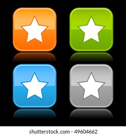 Glossy color rounded squares buttons with star on black