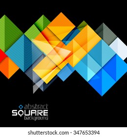 Glossy color squares on black. Geometric abstract background for your message. Vector