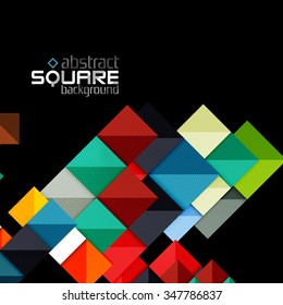 Glossy color squares on black. Geometric abstract background for your message. Vector
