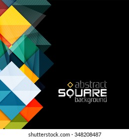 Glossy color squares on black. Geometric abstract background for your message. Vector
