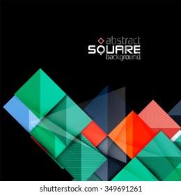 Glossy color squares on black. Geometric abstract background for your message. Vector