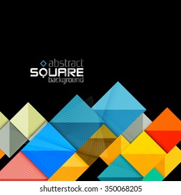 Glossy color squares on black. Geometric abstract background for your message. Vector