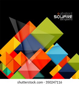 Glossy color squares on black. Geometric abstract background for your message. Vector