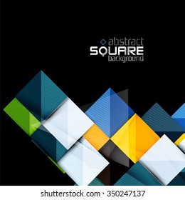 Glossy color squares on black. Geometric abstract background for your message. Vector