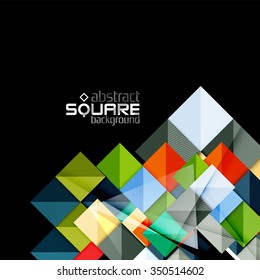 Glossy color squares on black. Geometric abstract background for your message. Vector