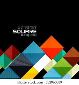 Glossy color squares on black. Geometric abstract background for your message. Vector