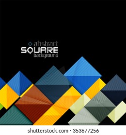 Glossy color squares on black. Geometric abstract background for your message. Vector